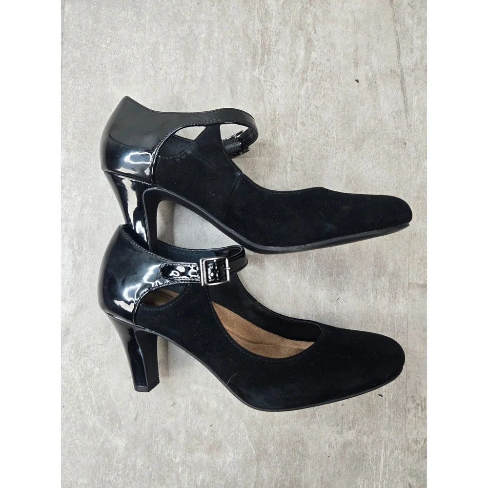 Mary Jane Pumps 6.5 Black Suede Memory Foam Comfort Heeled Shoes Lolita Preppy